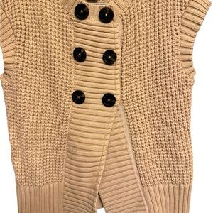 MKors Beige Knit Sleeveless Cardigan with Black Buttons